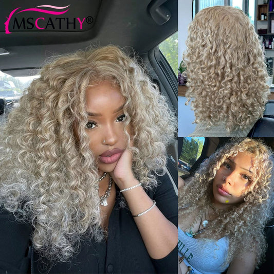 Ash Blonde Kinky Curly Lace Frontal Wig – 250% Density