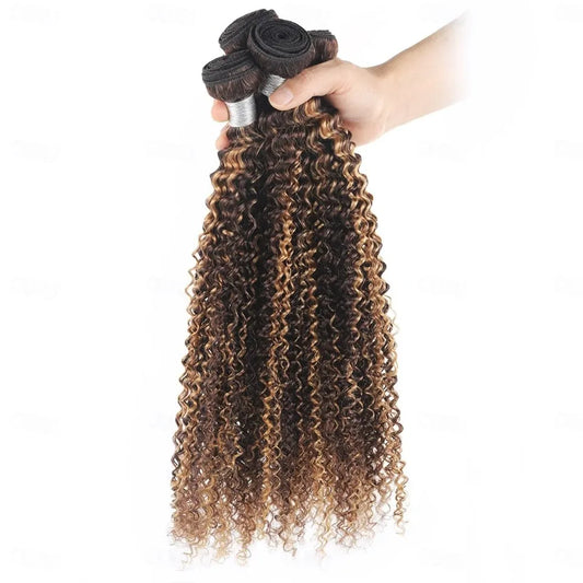 Highlight Jerry Curly Human Hair Weave Bundles Kinky Curly Honey Blonde Bundles Brazilian Raw Hair Bundles 100% Human Hair