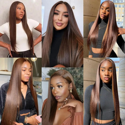 Chocolate Brown Straight 13x4 Transparent Lace Front Wig – Human Hair 180% Density