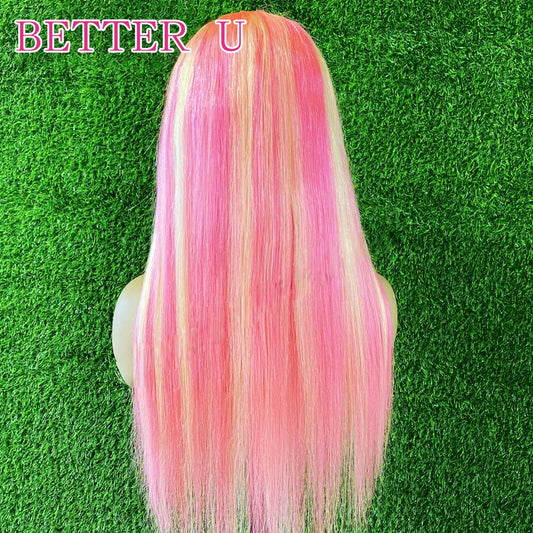 13x6 Highlight Pink With Blonde Colored Lace Front Wig Human Hair For Women Brazilian Straight 13x4 Lace Frontal Wig PrePlucked