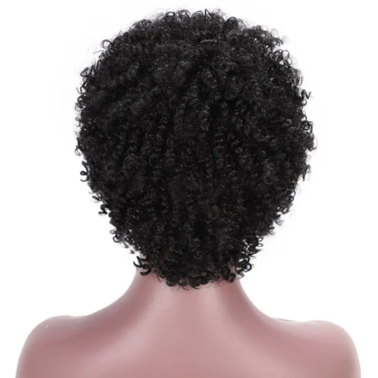 Small Curly Synthetic Hair Wigs with Bangs 6 Inches 1B Color Short Wig For Women Daily Cosplay Use
