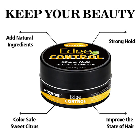150G Edge Control Gel for 4C Curls Hair Styling Wax Finishing Bang Contains Black Castor Oil & Olive Oil Strong Hold Hair Pomade
