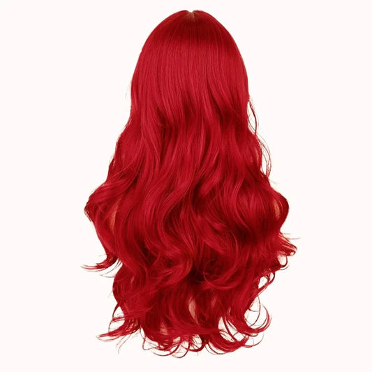 Red Long Curly Wavy Synthetic Heat Resistant Wig With Bangs Women Wigs For Daily Wear Wigs Cosplay Party Gifts Christmas Wigs LM