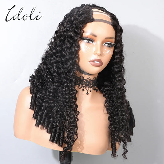 U Part Burmese Curly Glueless Wigs Human Hair 200% Upgrade U Part Wig with Drawstring No Leave Out Glueless V Shape Full Head