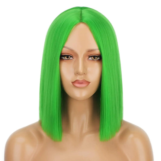 Synthetic Short Bob Wig for Women Straight Colored Wigs Party Wig Costume Wigs Middle Parting Cosplay Fun St. Patrick's Day