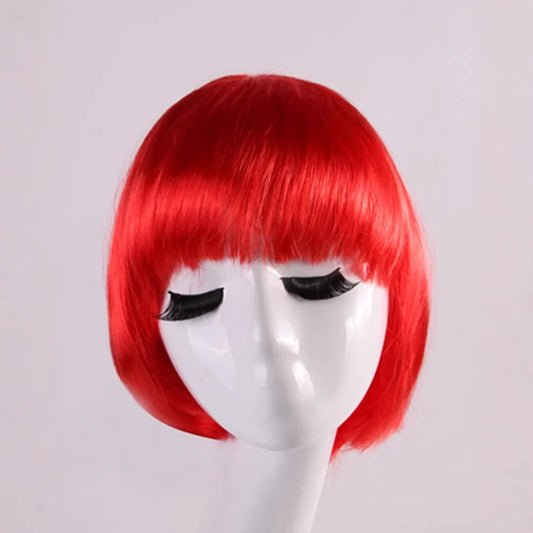 Synthetic Short BOB Full Wig Multiple Colors Cosplay Halloween Party Short Hair Solid Color Wigs