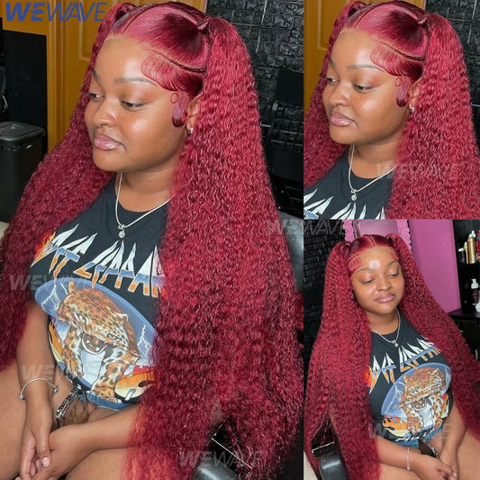 Red Curly Wigs 99J Burgundy 13X6 Hd Lace Frontal Human Hair Wig Colored Deep Wave Frontal Wig 13X4 Red Lace Front Human Hair Wig