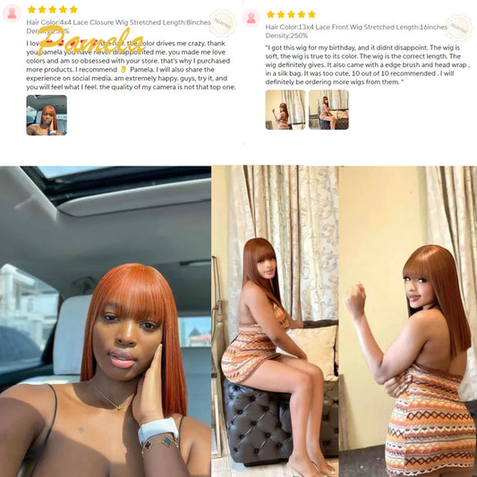 Ginger Orange Bone Straight Wig – With Bang, 250% Density