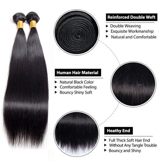 Brazilian Bundles Raw Human Hair Bone Straight Hair Extensions Bulk For Braiding 14-32 Inch Bundles Double Weft Hair Weave