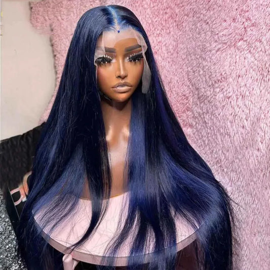 Blue Lace Front Wig 13x4 Glueless Synthetic Lace Front Wig Pre Plucked Hd Lace Long Straight Wig For Women Ready To Wear Cosplay
