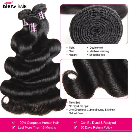 Body Wave Human Hair Bundles 100% Brazilian Raw Wavy Human Hair Extension 1/3/4 Bundles for Women 10A Thick Bundles Doule Drawn