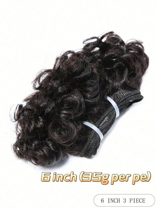 Human Hair Weave Bouncy Curly Hair Bundles Remy Human Hair Bundles 3-Piece 6inch Extensions Natural Color