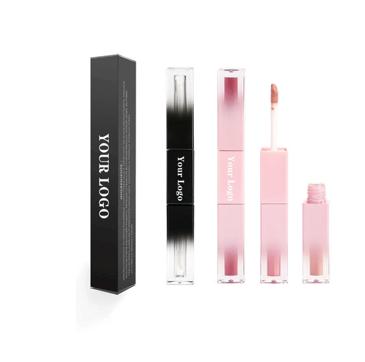 Lip Gloss Custom Logo Double Head Vegan Lipgloss Liquid Lipstick Waterproof Long Lasting Makeup Cosmetics Wholesale 20pcs