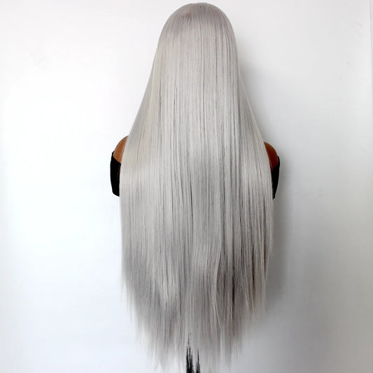 13X4 Lace Front Wigs Straight Hair Glueless Lace Wigs Synthetic Long Silk Straight Natural Wig 180% Density Grey Wigs