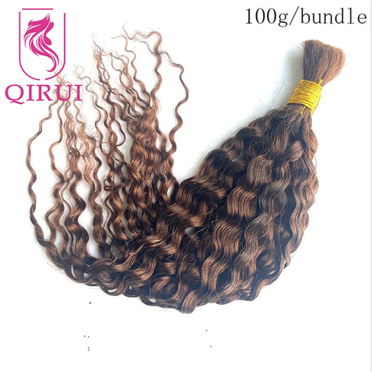 Boho Braids Human Hair Extensions Bundles Bulk Human Hair For Braiding Water Wave Curly Color 4 27 30 Double Drawn Wholesale