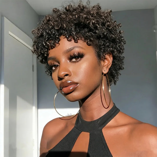 Afro Kinky Curly Wigs Short pixie Wig Curly Human Hair Wig For Women Machine Wigs Short Pixie Cut Wig